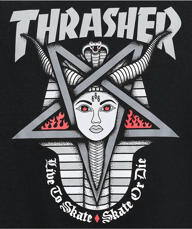Background Thrasher 66 6th Thrasher Goddess Black T-Shirt Mission