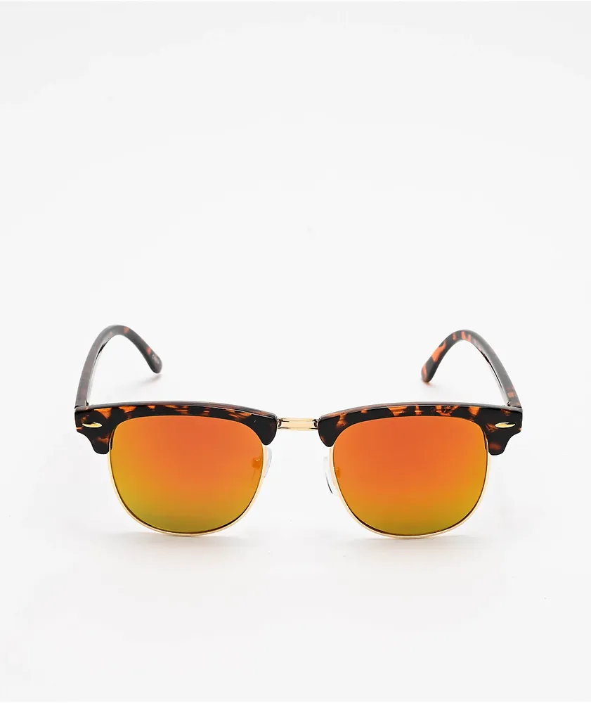 Tortoise, Gold & Red Browline Sunglasses