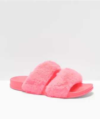 Trillium Double Strap Hot Pink Furry Slide Sandals