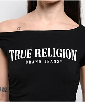 True Religion Asymmetrical Black Crop T-Shirt