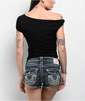 True Religion Asymmetrical Black Crop T-Shirt