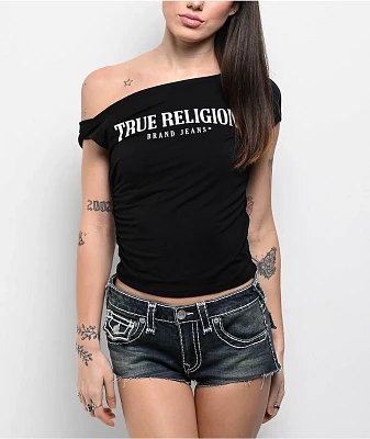 True Religion Asymmetrical Black Crop T-Shirt