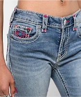 True Religion Billie Super T Moon Daisy Wash Mid Rise Jeans