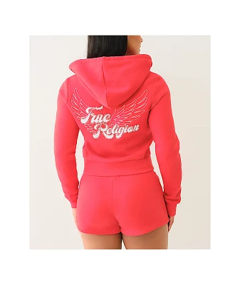 True Religion Classic Winged Crystal Scarlet Zip Hoodie