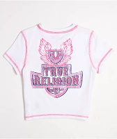 True Religion Flatlock Winged Crystal Logo White Crop T-Shirt