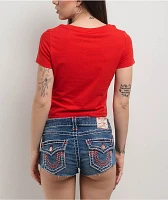 True Religion Horseshoe V-Neck Scarlet Crop T-Shirt