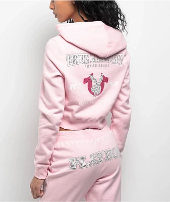 True Religion x Playboy Crystal Pink Crop Zip Hoodie