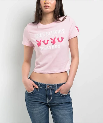 True Religion x Playboy Logo Pink Crop T-Shirt