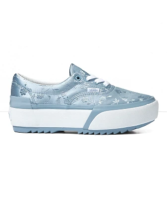 Vans Era Stacked Blue Floral Satin Platform Shoes