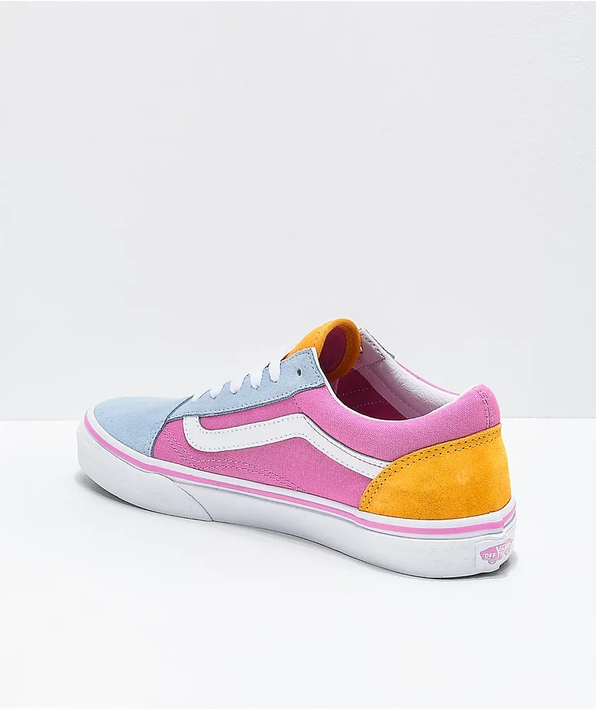 Vans Old Skool Colorblock Pink, Orange & Light Blue Skate Shoes