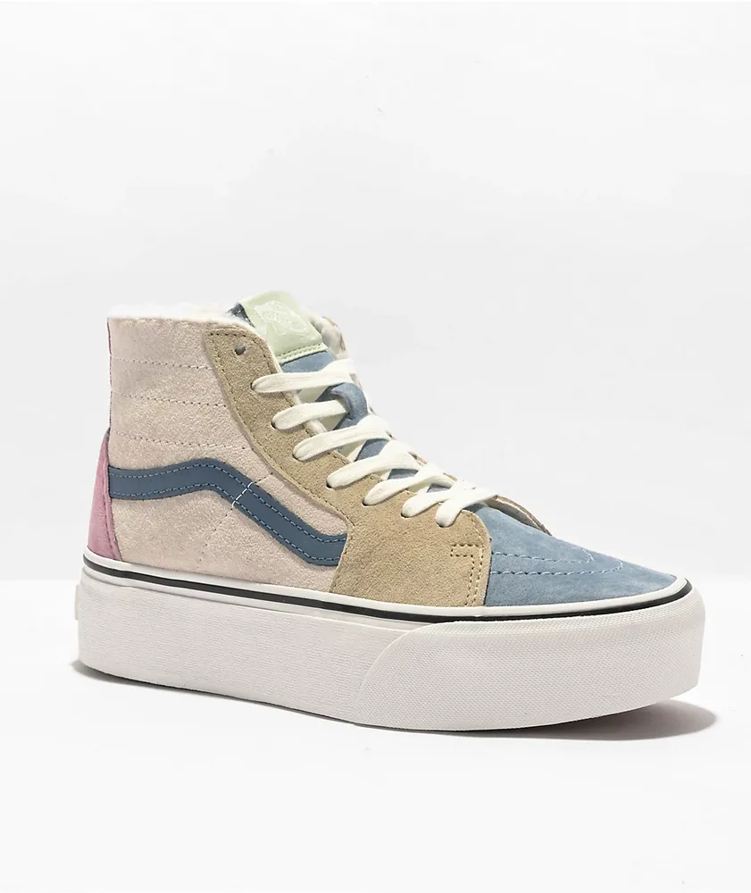 Vans Sk8-Hi Tapered Stackform Blue & Pink Sherpa Platform Shoes