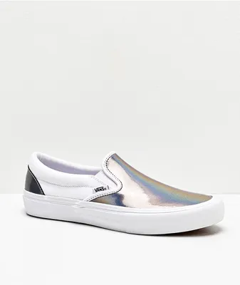 Vans Skate Slip-On Iridescent Silver & True White Skate Shoes