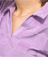 Vans Teri V Neck Lavender Checkered Terry Cloth Polo Shirt