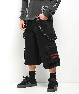 Vitriol Drained Ultra Wide Strap Cargo Black Shorts