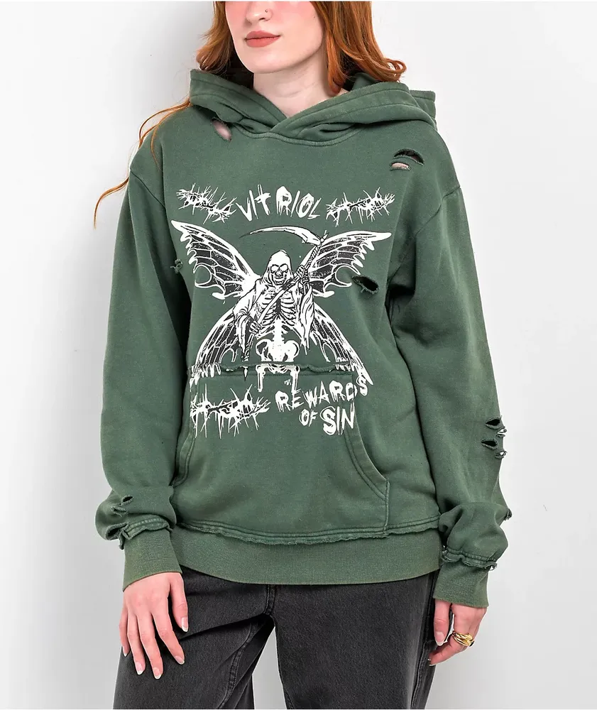Vitriol Fang Green Distressed Hoodie