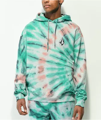 Volcom Iconic Stone Grey & Teal Tie Dye Hoodie