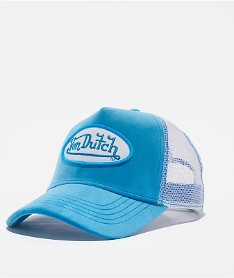 Von Dutch Blue & White Velvet Trucker Hat