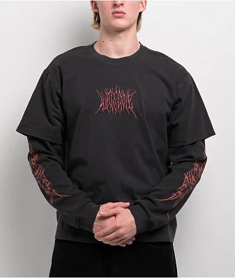 Welcome Caste Layered Knit Black 2fer Long Sleeve T-Shirt