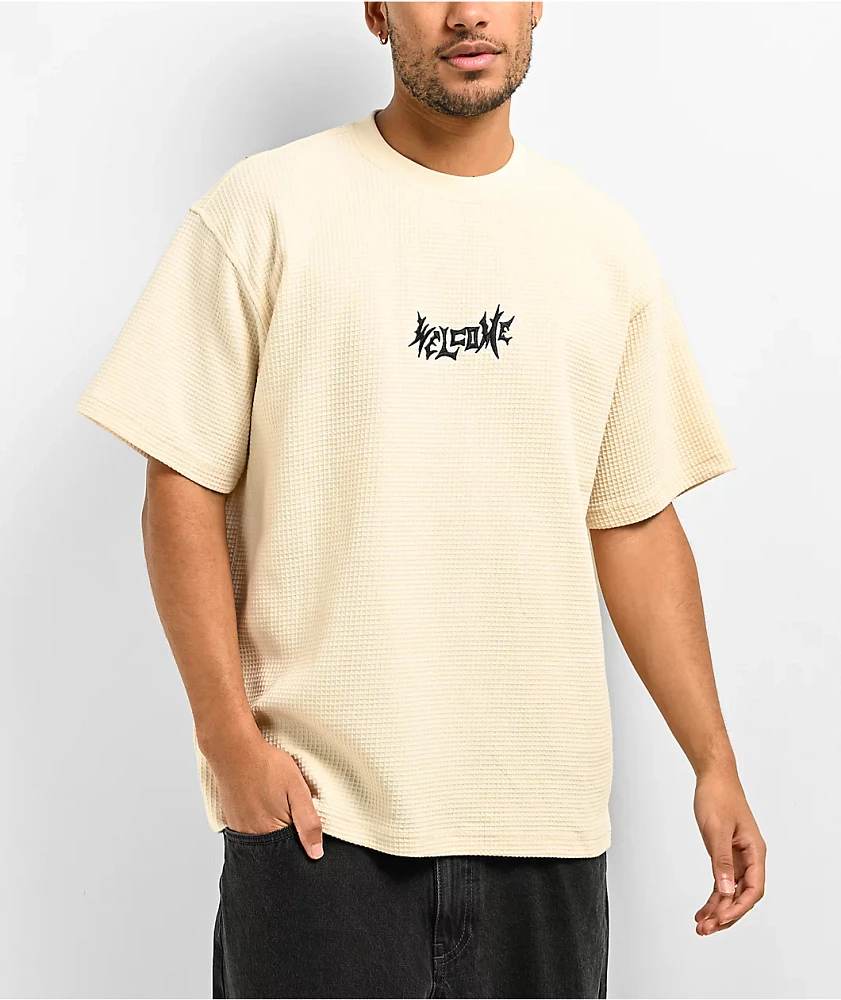 Welcome Phantom Embroidered Bone Waffle Knit T-Shirt
