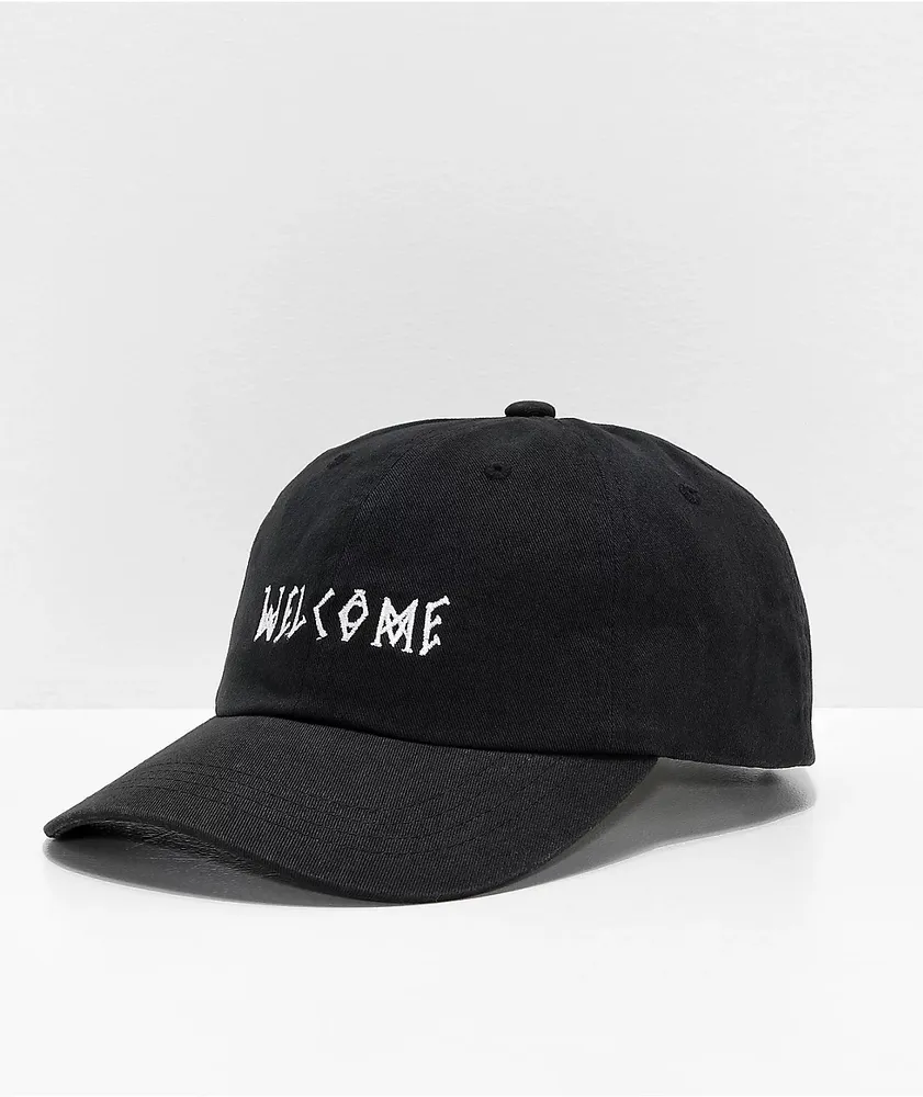 Welcome Scrawl Peached Black Strapback Hat