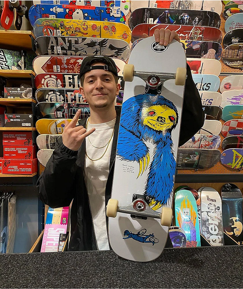 Welcome Sloth On Bunyip White, Blue & Yellow 8.0" Skateboard Deck