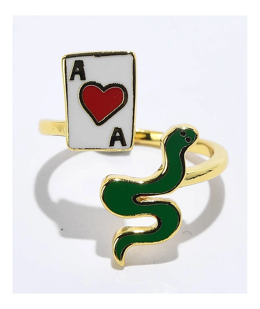 Yellow Owl Workshop Ace Of Heart & Snake Gold Ring