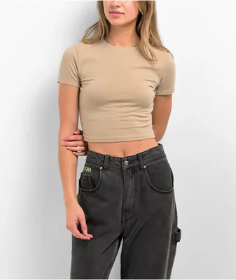 Zine Brianna Khaki Buckle Crop T-Shirt