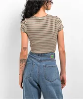 Zine Irina Green & Brown Crop Stripe T-Shirt