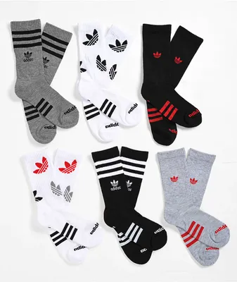 adidas Kids Remix 2.0 Black, White & Grey 6 Pack Crew Socks