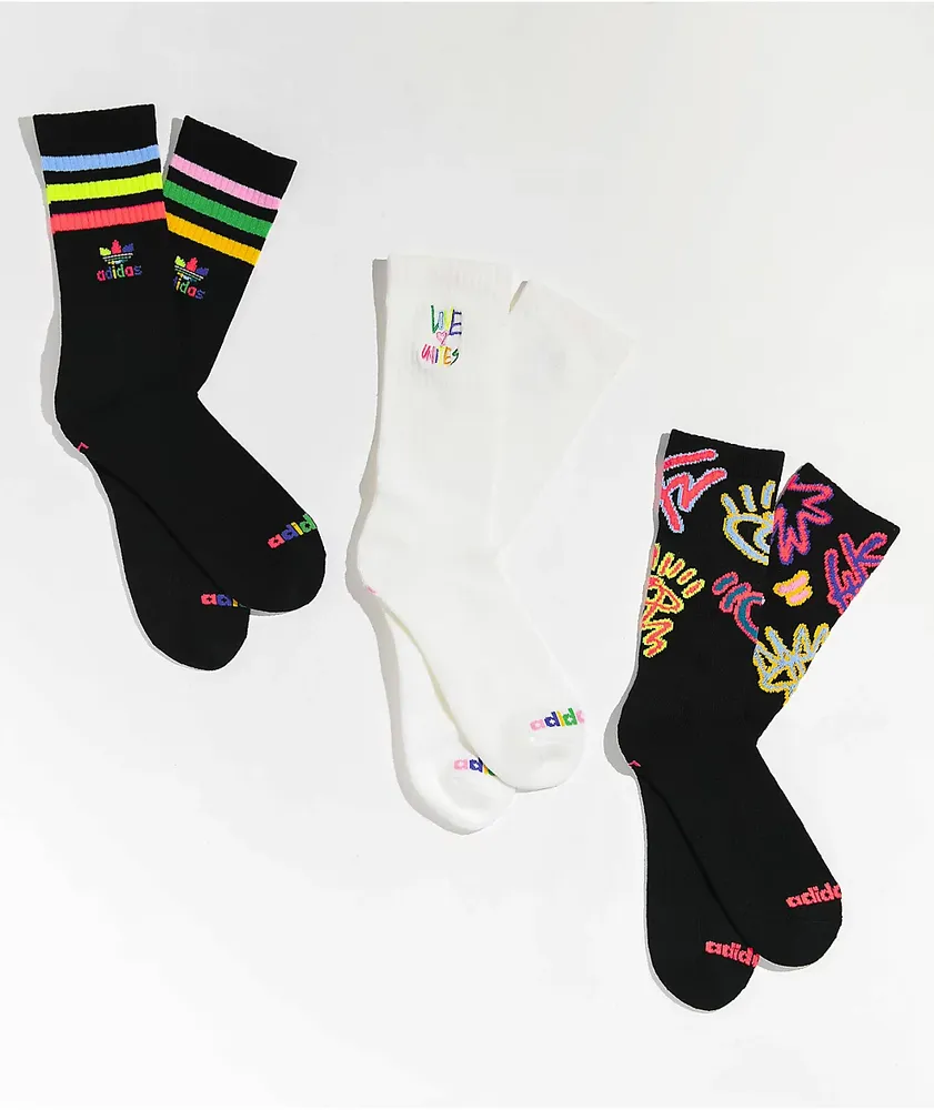 adidas Originals Pride Black & White 3 Pack Crew Socks