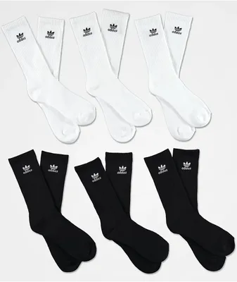 adidas Trefoil  6-Pack White & Black Crew Socks