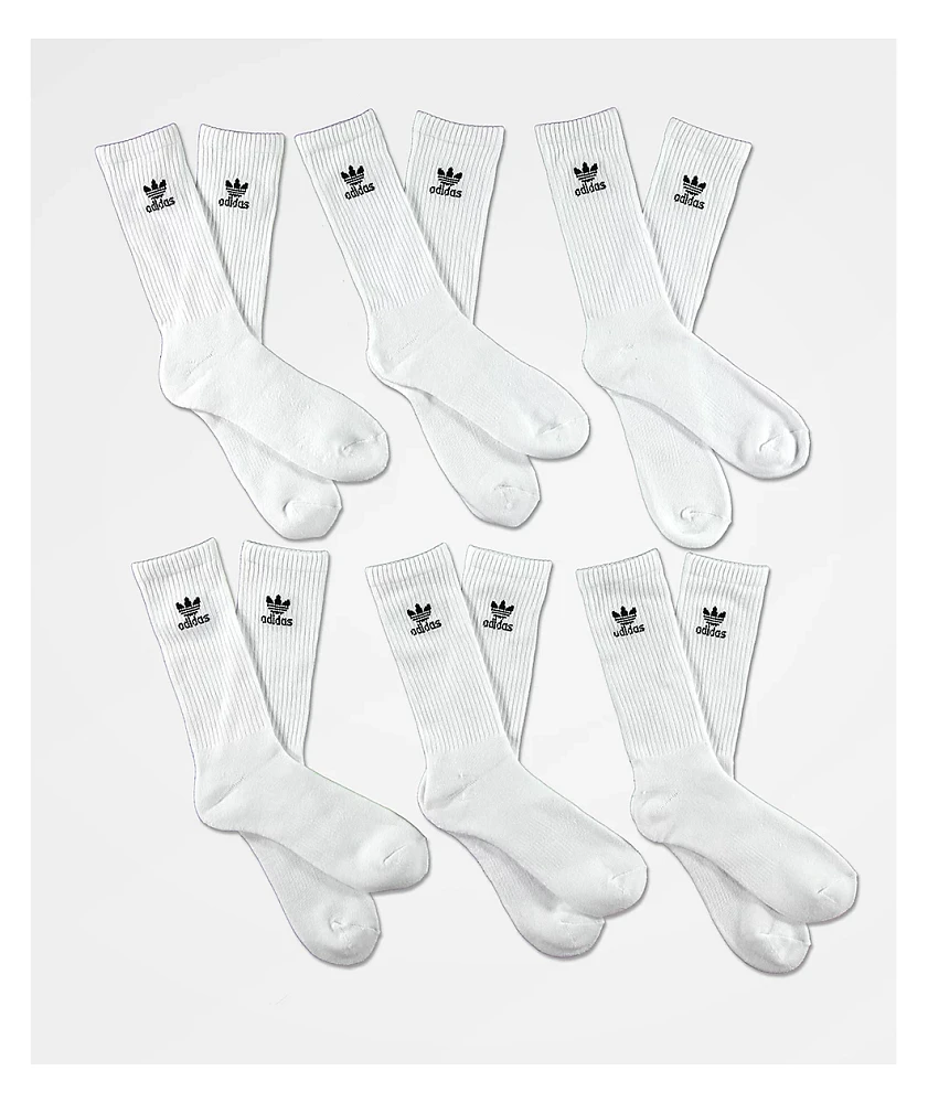 adidas Trefoil 6 Pack White Crew Socks