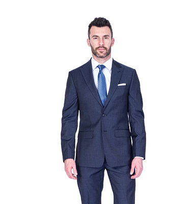 X-Fit Textured Peak Lapel Stretch Suit - Navy