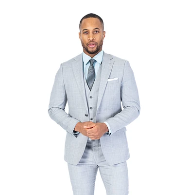 X-Slim 3pc Solid Stretch Suit - Silver