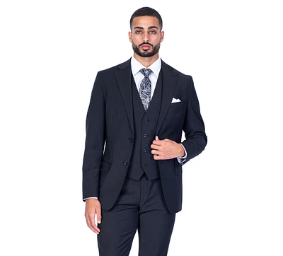 X-Slim 3pc Solid Stretch Suit - Black