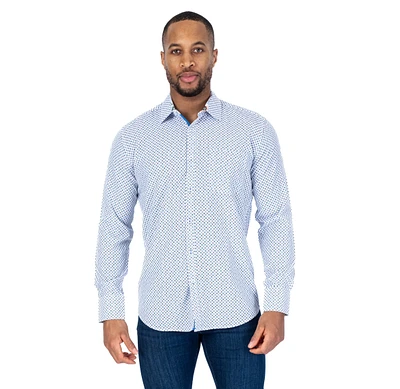 Circle Print "Julio" Shirt - White / Aqua