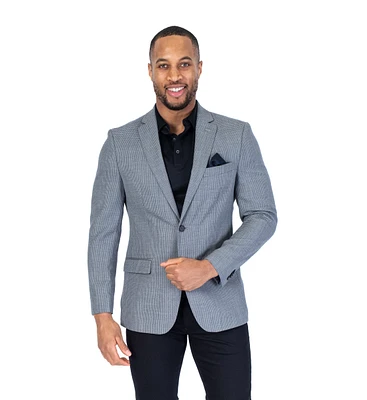 Wool/Stretch Houndstooth Blazer - Grey