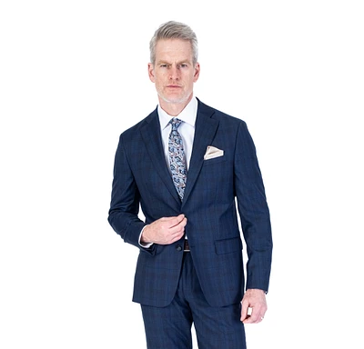 X-Slim MK Window Plaid Suit - Navy w/ Brown