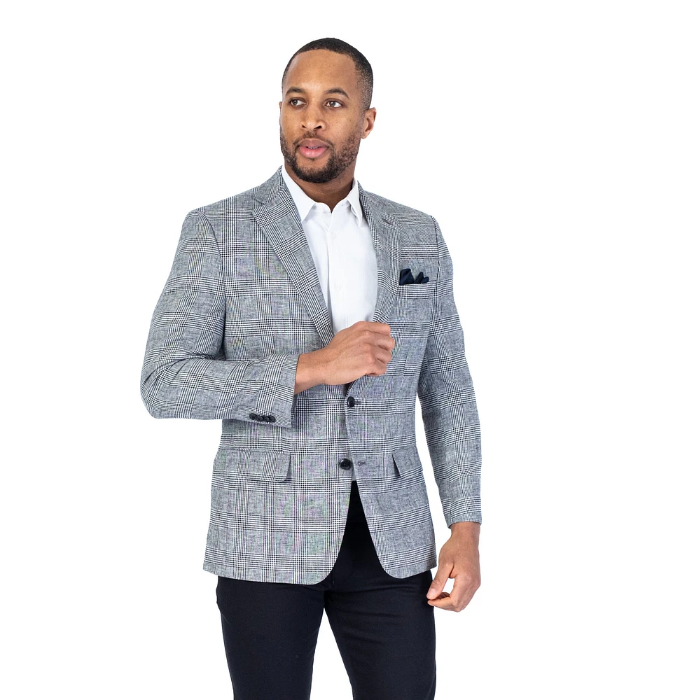 Linen/Cotton Plaid Sport Jacket - Black / White