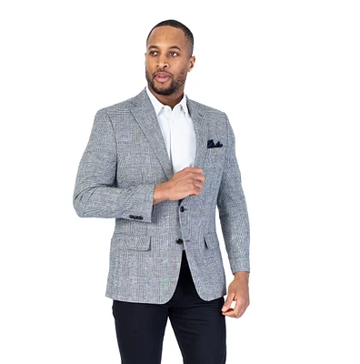 Linen/Cotton Plaid Sport Jacket - Black / White