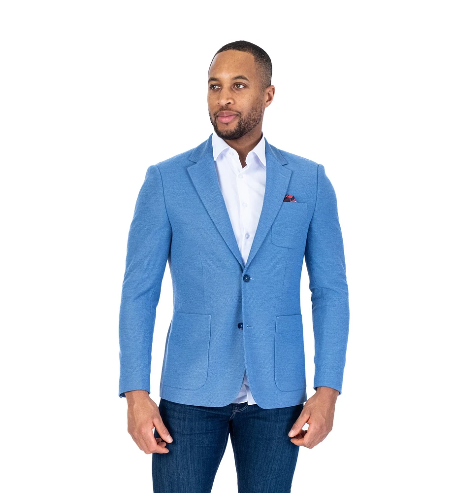 Textured Patch Pocket Blazer - Blue