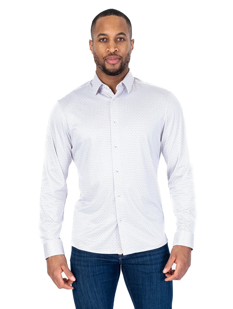 Cotton/Stretch Mini Floral Sport Shirt - Brown/Blue