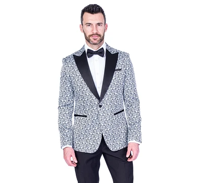 Tonal Paisley Tux w/ Solid Pant - Silver