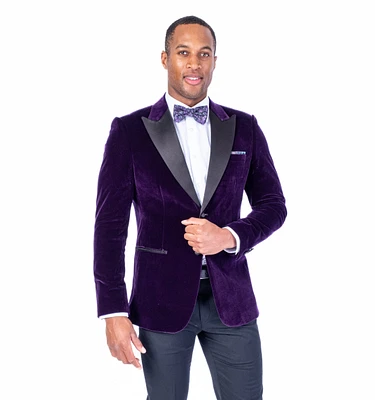 Solid Velvet Peak Lapel Blazer - Dark Purple