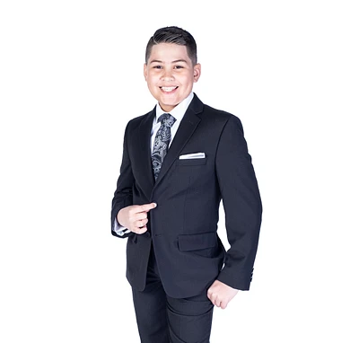 Kids Solid Modern Fit Suit - Black