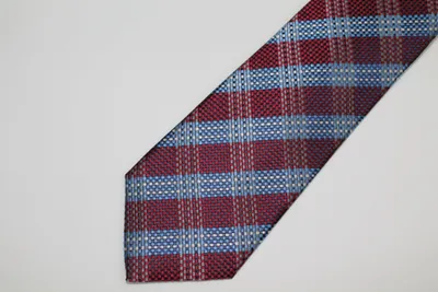 Pure Silk Large Plaid Tie - Blue / Burgundy