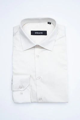 Cotton Satin Finish Solid Dress Shirt - Off White