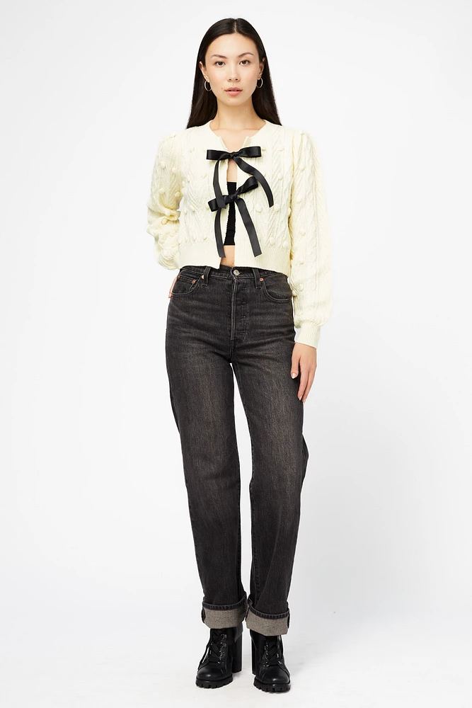 Annaliese Bow Front Knit Pom Cardigan