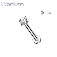 Implant Grade Titanium Square White CZ Gem Threadless Push In Labret