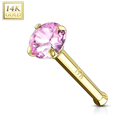 14KT Solid Yellow Gold Ball End CZ Prong Nose Pin Ring